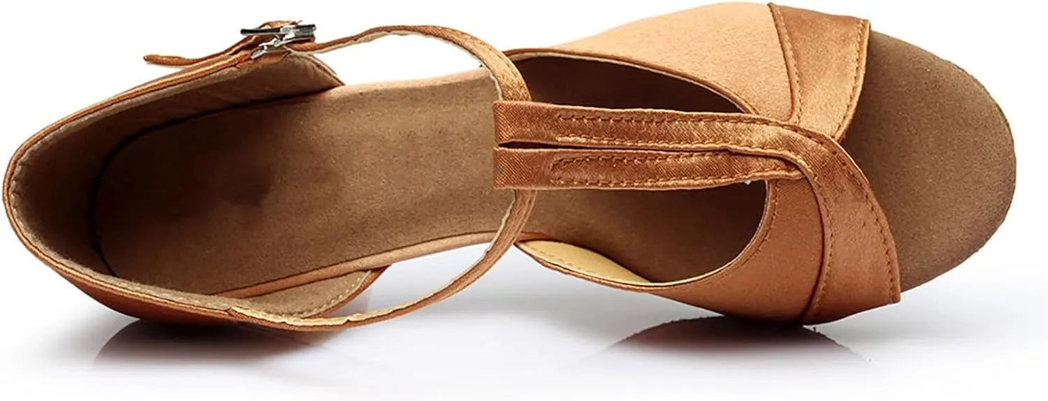 Women's Latin Dance Shoes Ballroom Performance Practice Dancing Shoes High Heels Women Slide Sandals Memory Foam