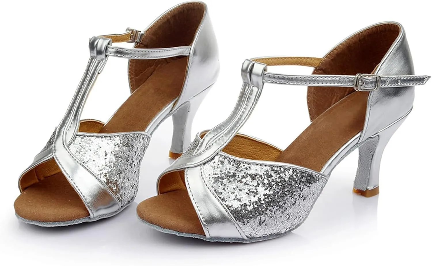 Women's Latin Dance Shoes Ballroom Performance Practice Dancing Shoes High Heels Women Slide Sandals Memory Foam