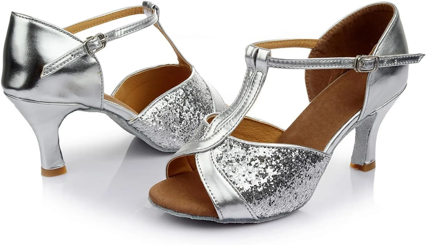 Women's Latin Dance Shoes Ballroom Performance Practice Dancing Shoes High Heels Women Slide Sandals Memory Foam