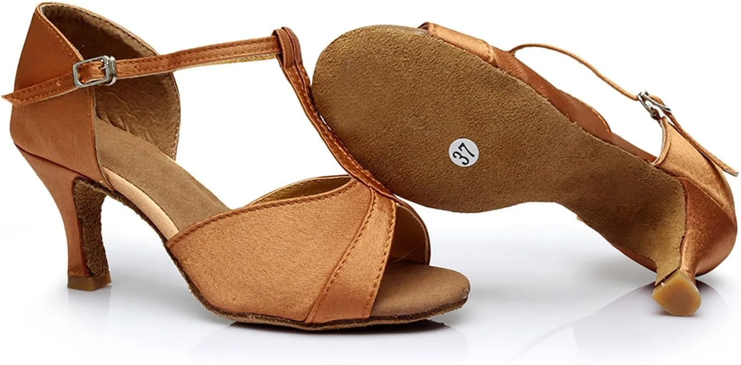 Women's Latin Dance Shoes Ballroom Performance Practice Dancing Shoes High Heels Women Slide Sandals Memory Foam