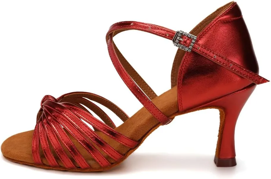 Women's Latin Dance Shoes Satin Professional Ballroom Salsa Practice Performance Dance Heels,Model EM1219