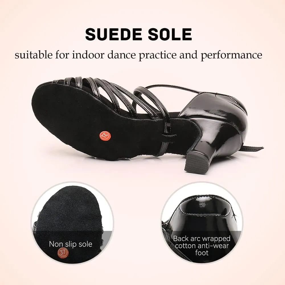 Women's Latin Dance Shoes Satin Professional Ballroom Salsa Practice Performance Dance Heels,Model EM1219