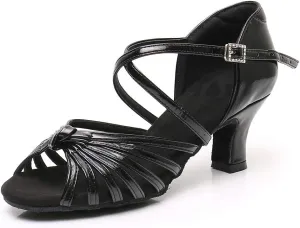 Women's Latin Dance Shoes Satin Professional Ballroom Salsa Practice Performance Dance Heels,Model EM1219