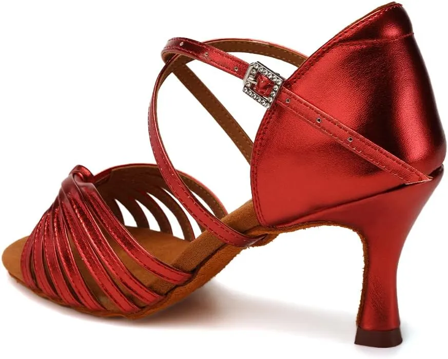 Women's Latin Dance Shoes Satin Professional Ballroom Salsa Practice Performance Dance Heels,Model EM1219