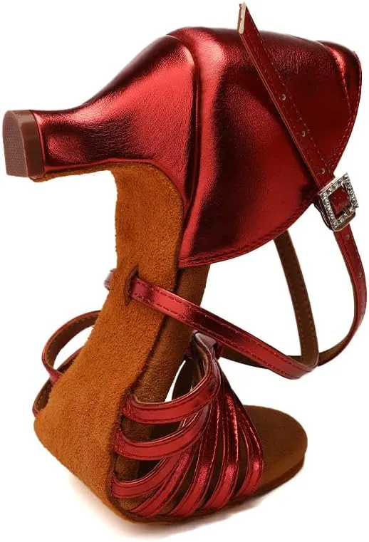 Women's Latin Dance Shoes Satin Professional Ballroom Salsa Practice Performance Dance Heels,Model EM1219