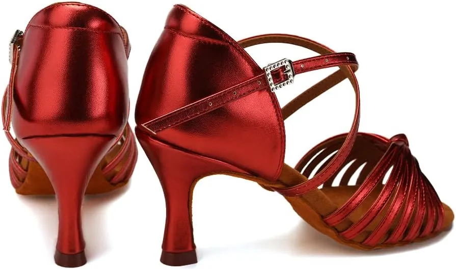 Women's Latin Dance Shoes Satin Professional Ballroom Salsa Practice Performance Dance Heels,Model EM1219