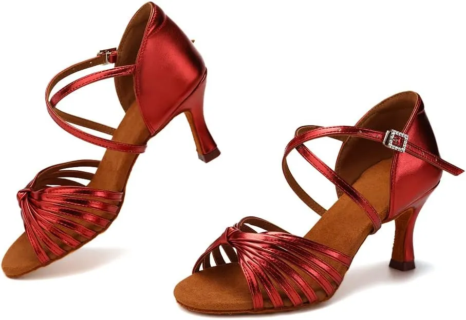 Women's Latin Dance Shoes Satin Professional Ballroom Salsa Practice Performance Dance Heels,Model EM1219