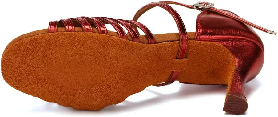 Women's Latin Dance Shoes Satin Professional Ballroom Salsa Practice Performance Dance Heels,Model EM1219