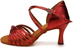Women's Latin Dance Shoes Satin Professional Ballroom Salsa Practice Performance Dance Heels,Model EM1219