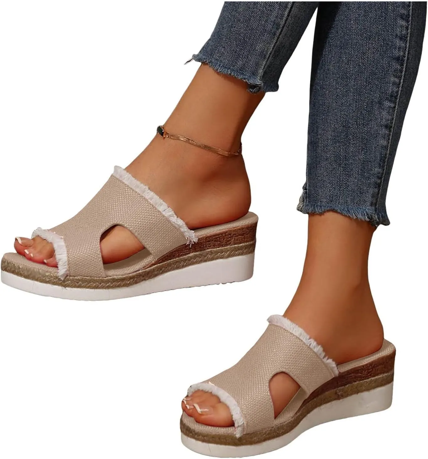 Women's Orthopedic Arch Support Platform Wedge Sandals 2025 Open Toe Slip-On Slides Wedge Heel Platform Comfortable Woven Espadrilles Slippers Wide Width Walking Dress Shoes for Party