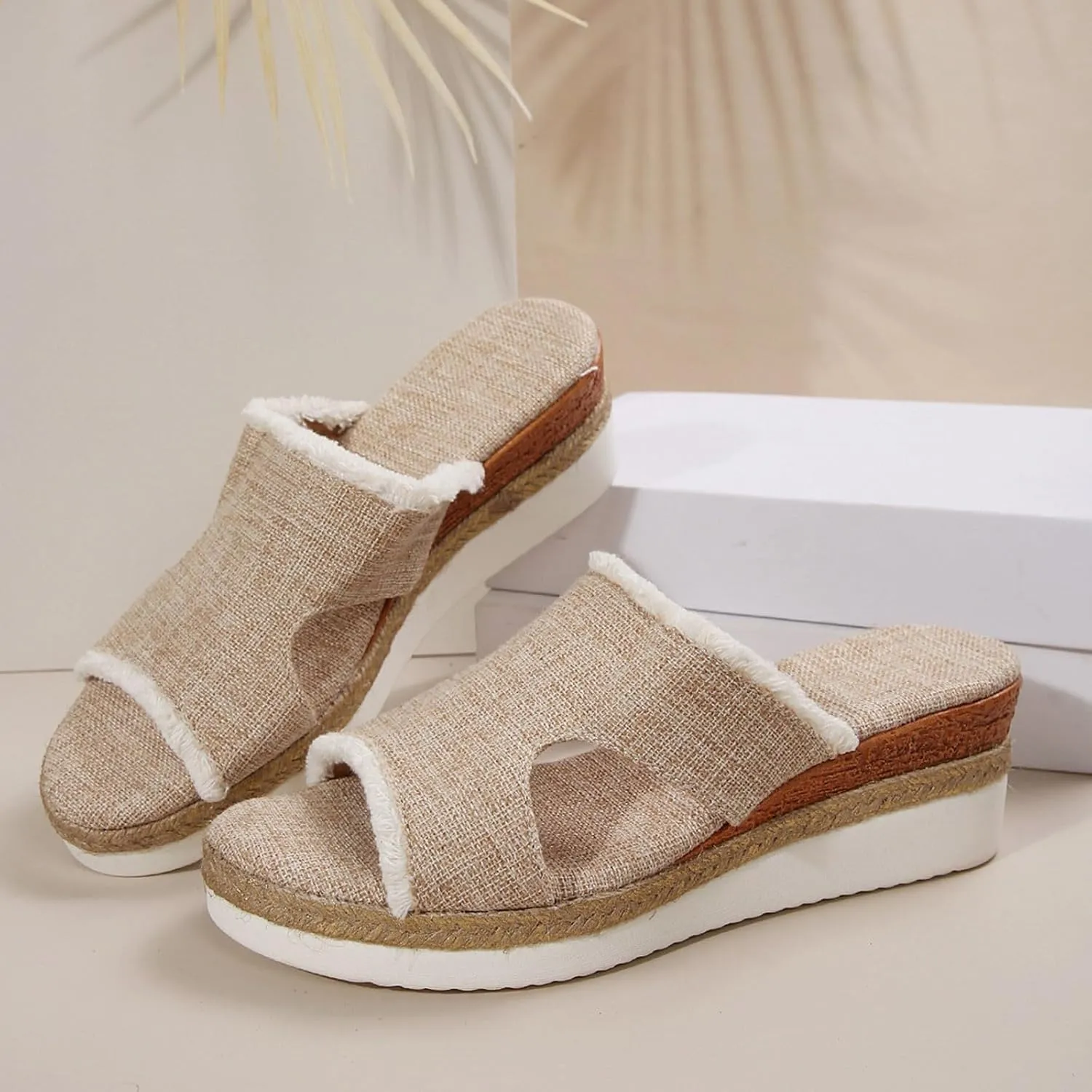 Women's Orthopedic Arch Support Platform Wedge Sandals 2025 Open Toe Slip-On Slides Wedge Heel Platform Comfortable Woven Espadrilles Slippers Wide Width Walking Dress Shoes for Party