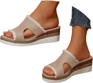Women's Orthopedic Arch Support Platform Wedge Sandals 2025 Open Toe Slip-On Slides Wedge Heel Platform Comfortable Woven Espadrilles Slippers Wide Width Walking Dress Shoes for Party