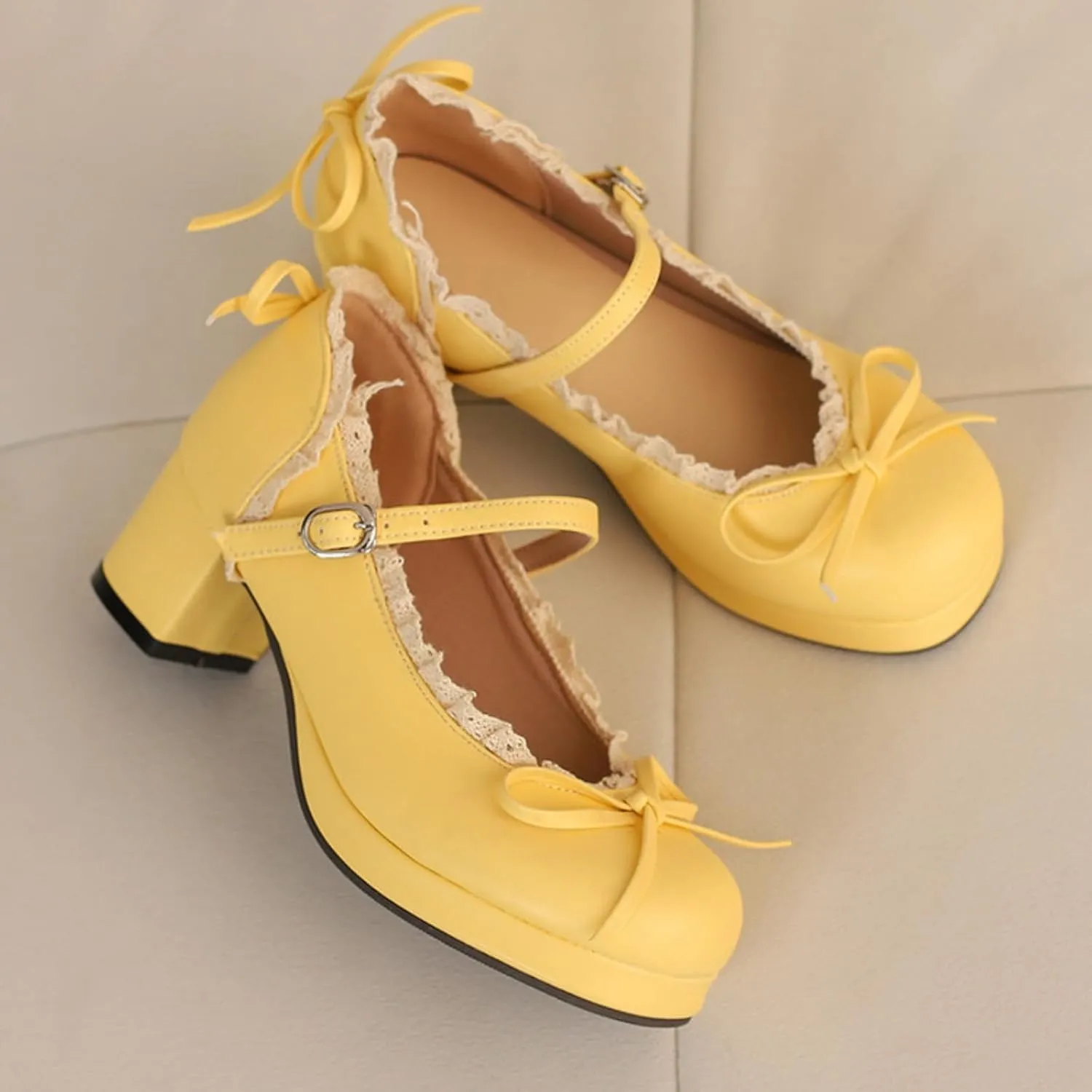 Women's Platform Mary Janes Cute Sweet Bow Lolita Oxfords Shoes Fashion Lace Round Closed Toe Ankle Strap Buckle Low Chunky Heel Block Wedding Party Prom Dress Pumps