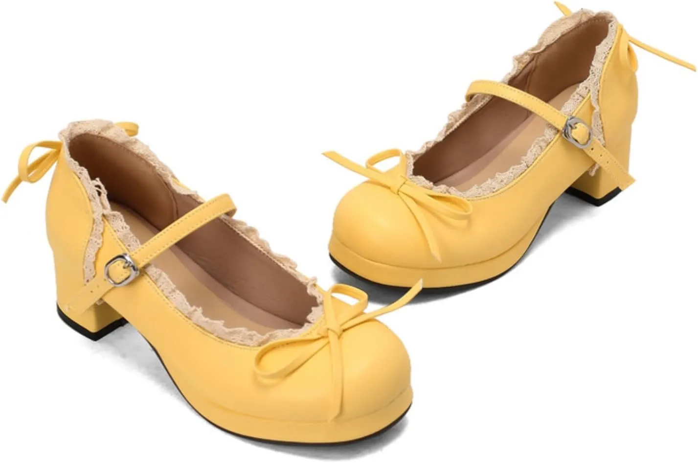 Women's Platform Mary Janes Cute Sweet Bow Lolita Oxfords Shoes Fashion Lace Round Closed Toe Ankle Strap Buckle Low Chunky Heel Block Wedding Party Prom Dress Pumps