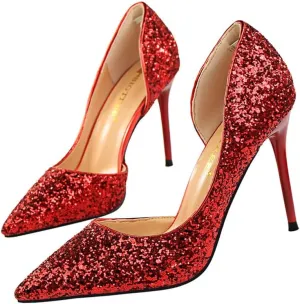 Women's Sexy Pointed Toe Thin Heeled Pumps Fax Suede Slip On Wedding Party Heeled Sandals