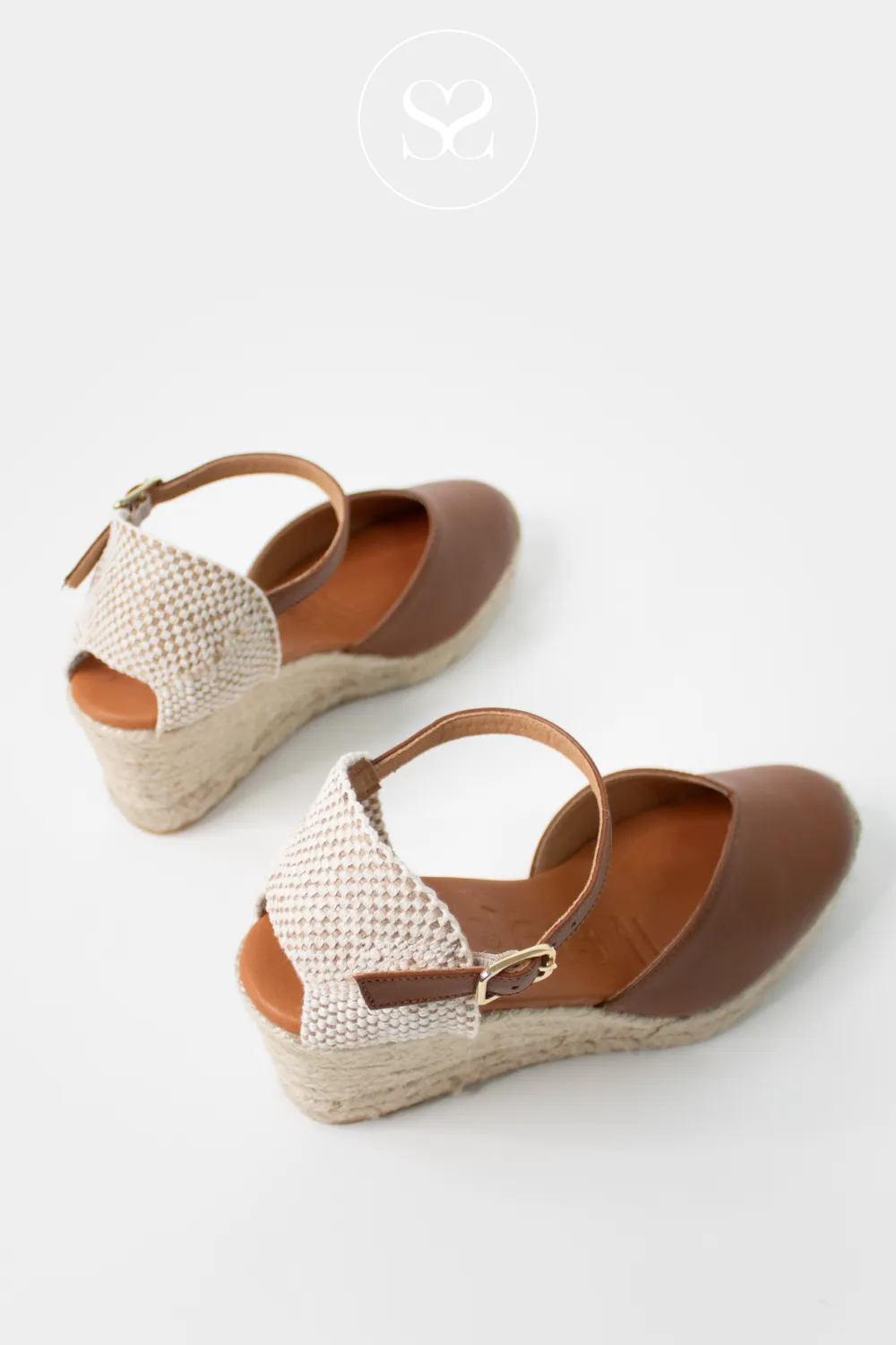 WONDERS YD-SI685 TAN LEATHER/JUTE WEDGE ESPADRILLE SANDALS
