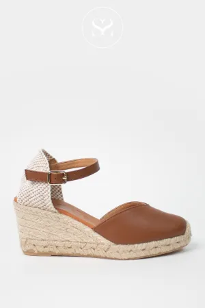WONDERS YD-SI685 TAN LEATHER/JUTE WEDGE ESPADRILLE SANDALS