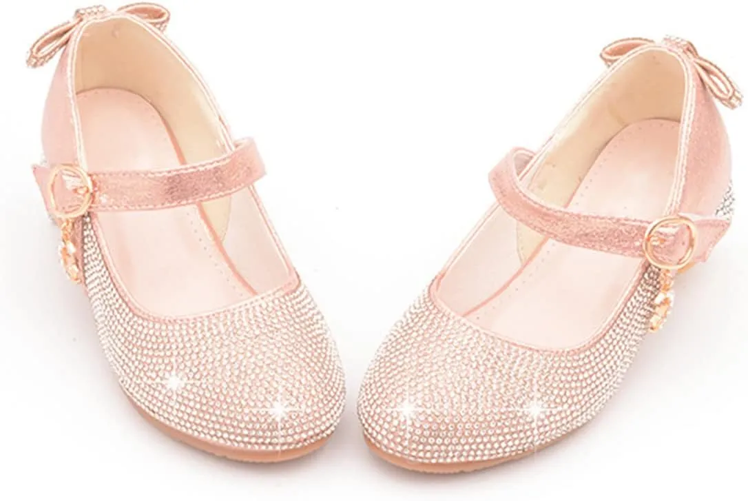YIBLBOX Girl's Mary Jane Dress Shoes Low High Rhinestone Simple Casual Ballet Dance Shoes for Kids Toddler