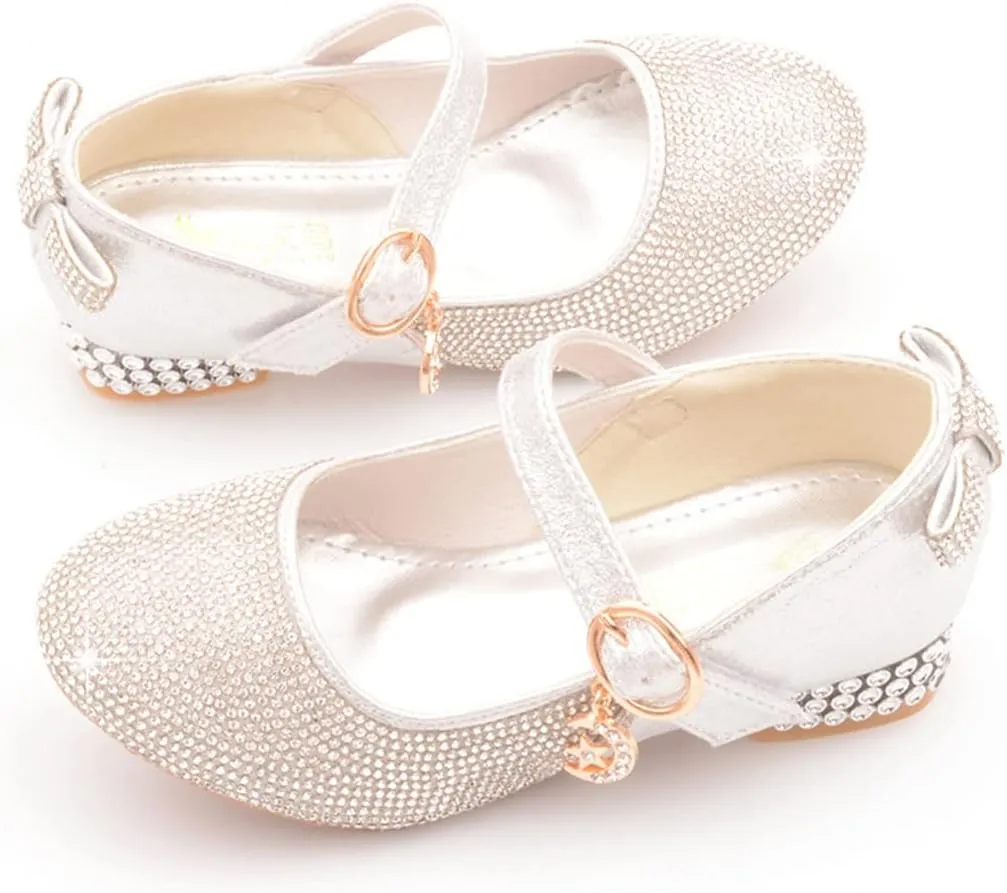 YIBLBOX Girl's Mary Jane Dress Shoes Low High Rhinestone Simple Casual Ballet Dance Shoes for Kids Toddler