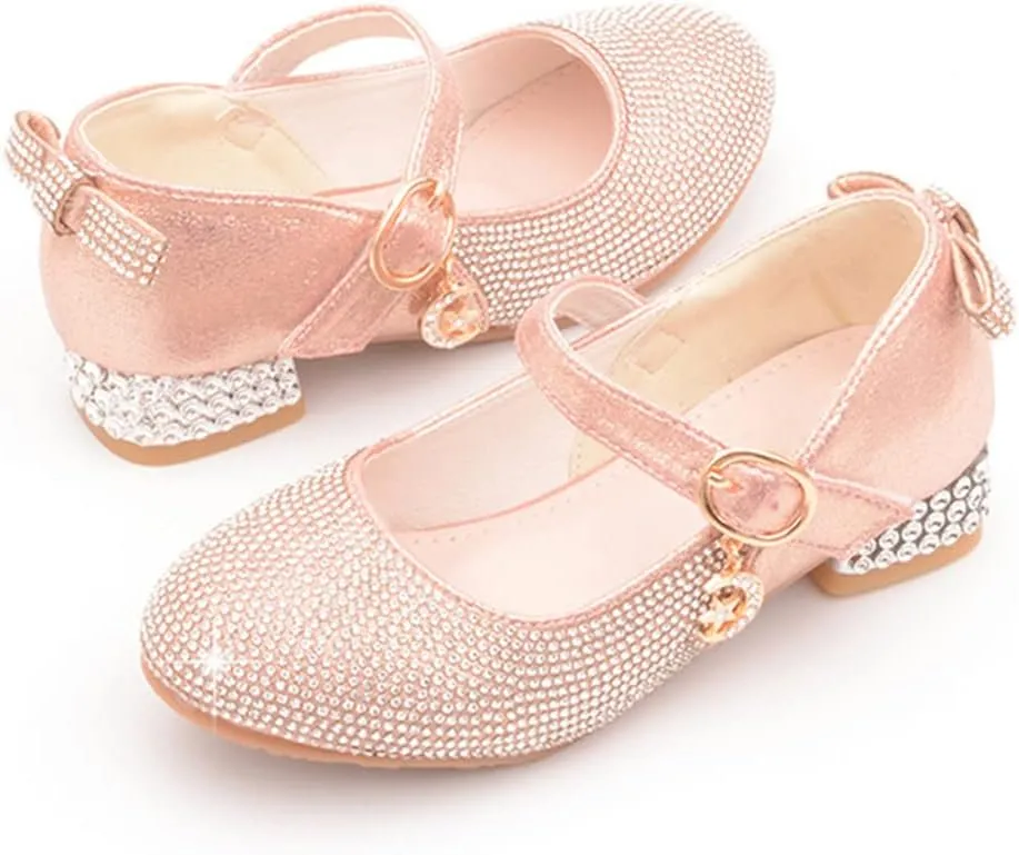 YIBLBOX Girl's Mary Jane Dress Shoes Low High Rhinestone Simple Casual Ballet Dance Shoes for Kids Toddler