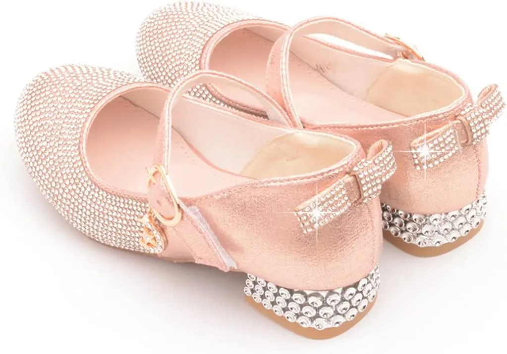 YIBLBOX Girl's Mary Jane Dress Shoes Low High Rhinestone Simple Casual Ballet Dance Shoes for Kids Toddler