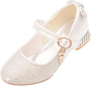 YIBLBOX Girl's Mary Jane Dress Shoes Low High Rhinestone Simple Casual Ballet Dance Shoes for Kids Toddler