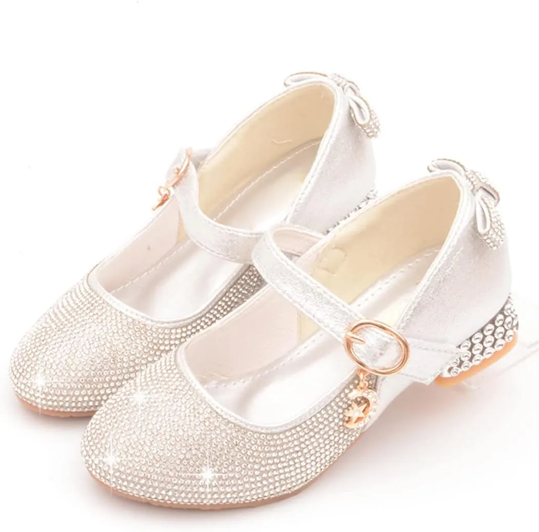 YIBLBOX Girl's Mary Jane Dress Shoes Low High Rhinestone Simple Casual Ballet Dance Shoes for Kids Toddler