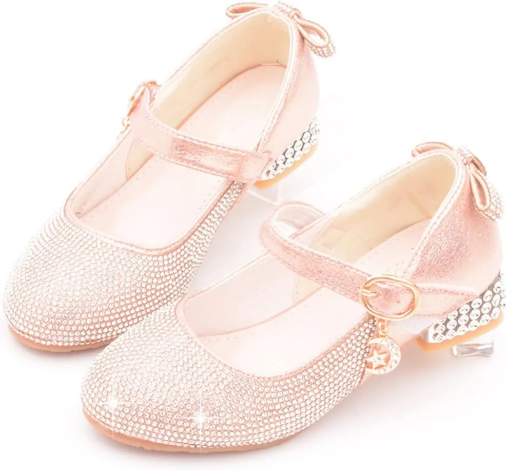 YIBLBOX Girl's Mary Jane Dress Shoes Low High Rhinestone Simple Casual Ballet Dance Shoes for Kids Toddler