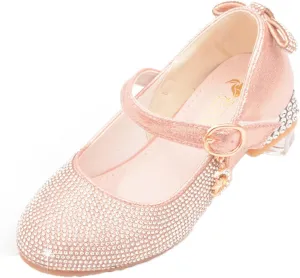 YIBLBOX Girl's Mary Jane Dress Shoes Low High Rhinestone Simple Casual Ballet Dance Shoes for Kids Toddler