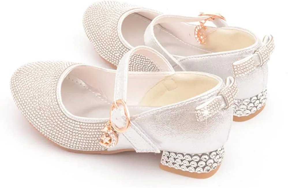 YIBLBOX Girl's Mary Jane Dress Shoes Low High Rhinestone Simple Casual Ballet Dance Shoes for Kids Toddler