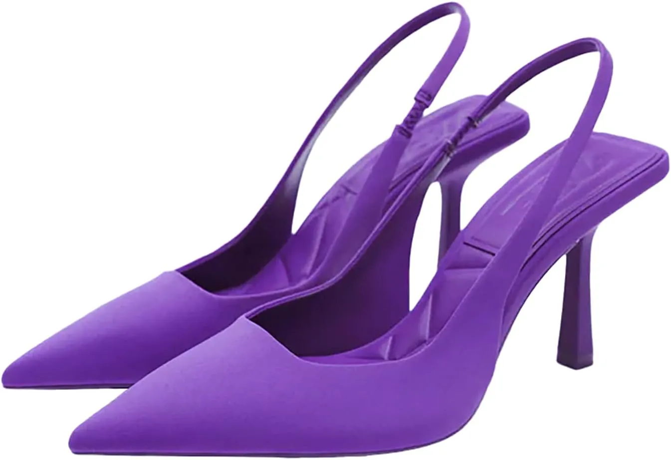 YIBLBOX Women Pointy Toe High Heel Slingback Slip on Mid Heels Sandals Dress Shoes Evening Prom Pumps