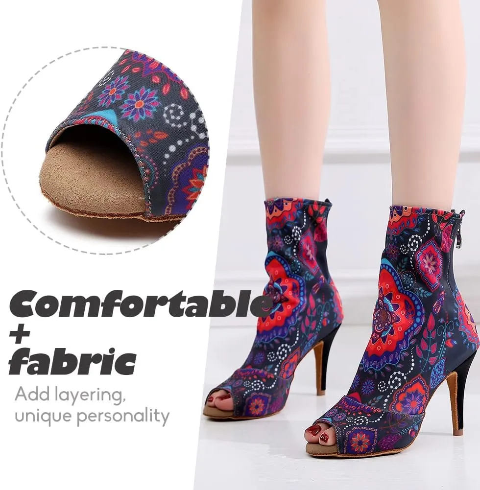 YKXLM Dancing Boots Women Latin Ballroom Ankle Dance Shoes High Heel,Model 1018