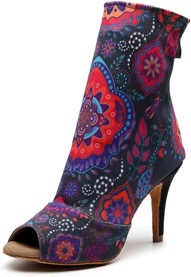 YKXLM Dancing Boots Women Latin Ballroom Ankle Dance Shoes High Heel,Model 1018