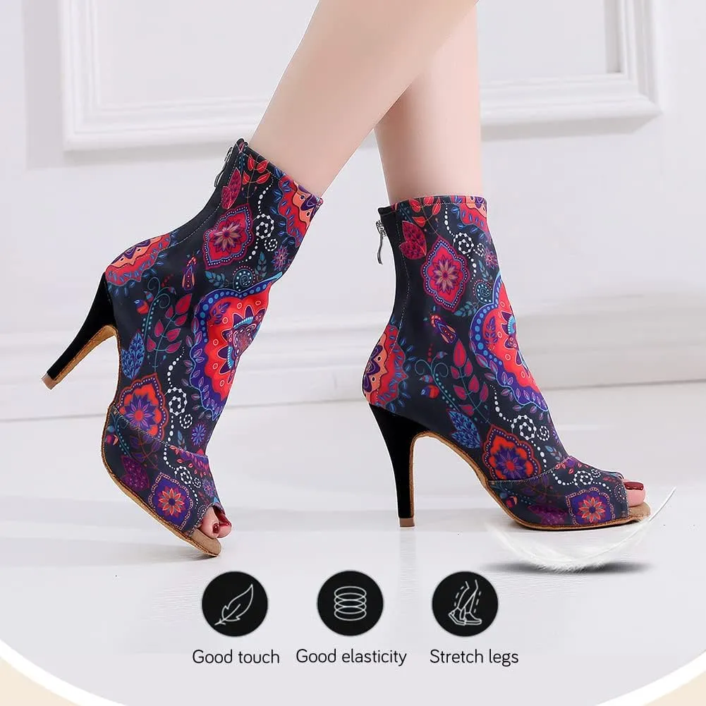 YKXLM Dancing Boots Women Latin Ballroom Ankle Dance Shoes High Heel,Model 1018