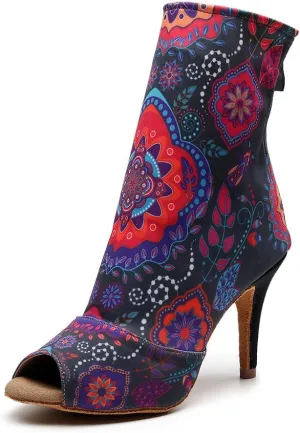 YKXLM Dancing Boots Women Latin Ballroom Ankle Dance Shoes High Heel,Model 1018