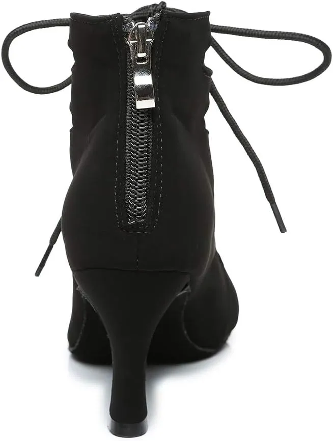 YKXLM Women Open Toe Dance Boots Latin Salsa Ballroom Lace-up Ankle Dance Shoes,YCL456