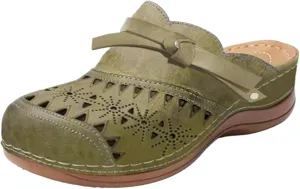 ZWRXW Women's Mules & Clogs Comfortable Slip-On Closed Toe Clog Sandal Bohemian Hollow Out Wide Width Wedge Sandals Arch Support Outdoor Beach Slippers Summer Shoes